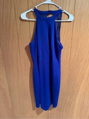 Royal Blue Halter Midi Dress with Lace Back